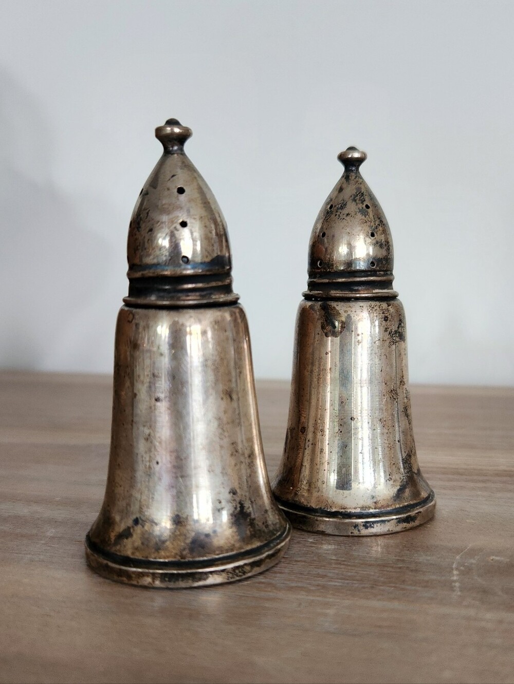 Vintage Columbia Weighted Sterling Silver Salt Pepper Shakers Pair 3.5 Inch